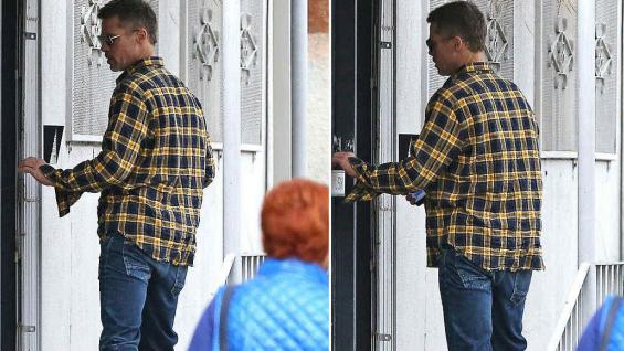 Brad Pitt entrando al estudio de su amigo Thomas Houseago en Los Ángeles